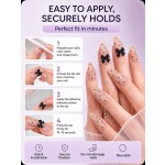 Nude Polka‑Dot Press‑On Nails with 3D Black Bows, Medium‑Long Almond Nails Elegant Luxury False Nails